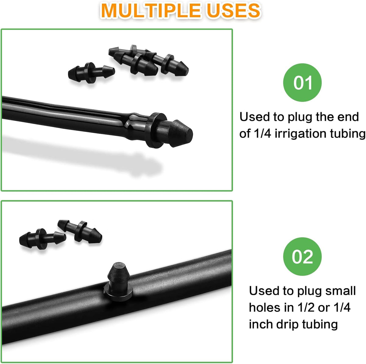 250 Pcs Drip Irrigation Fittings Kit for 1/4" Tubing： 1/4 Inch Drip Irrigation Barbed Connectors (Nozzles, Nozzle Tees, Single Barbs, Couplings, Tees, Elbows, Plugs, Crosses) for Garden Systems