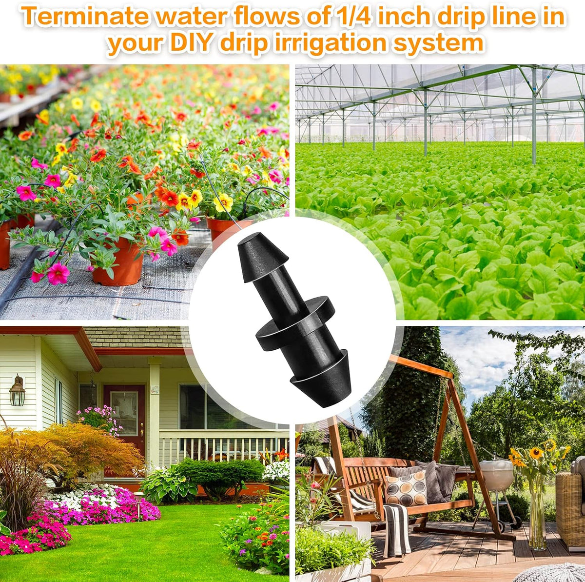 250 Pcs Drip Irrigation Fittings Kit for 1/4" Tubing： 1/4 Inch Drip Irrigation Barbed Connectors (Nozzles, Nozzle Tees, Single Barbs, Couplings, Tees, Elbows, Plugs, Crosses) for Garden Systems