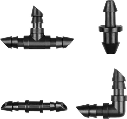 250 Pcs Drip Irrigation Fittings Kit for 1/4" Tubing： 1/4 Inch Drip Irrigation Barbed Connectors (Nozzles, Nozzle Tees, Single Barbs, Couplings, Tees, Elbows, Plugs, Crosses) for Garden Systems