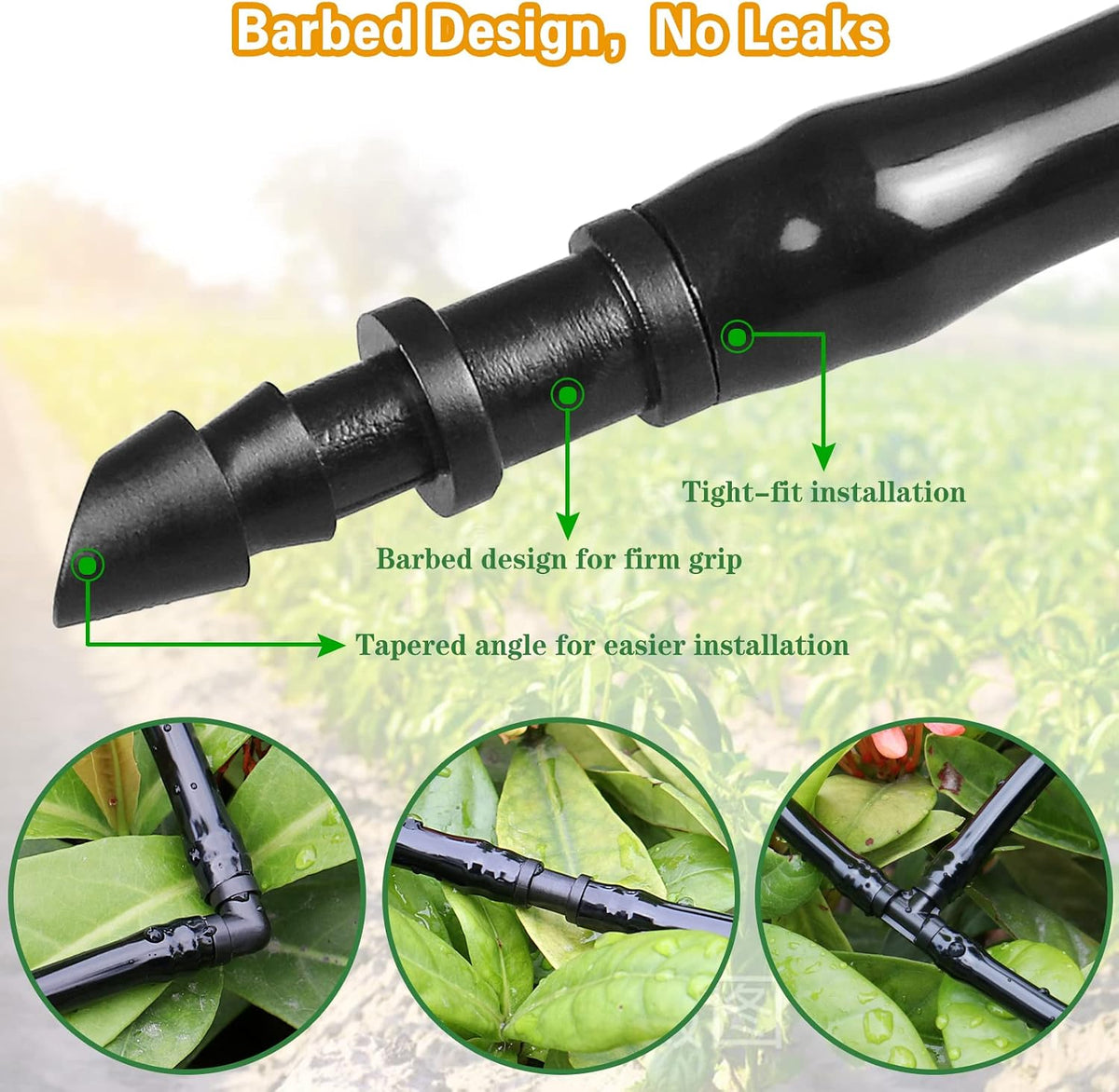 250 Pcs Drip Irrigation Fittings Kit for 1/4" Tubing： 1/4 Inch Drip Irrigation Barbed Connectors (Nozzles, Nozzle Tees, Single Barbs, Couplings, Tees, Elbows, Plugs, Crosses) for Garden Systems
