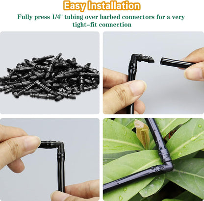 250 Pcs Drip Irrigation Fittings Kit for 1/4" Tubing： 1/4 Inch Drip Irrigation Barbed Connectors (Nozzles, Nozzle Tees, Single Barbs, Couplings, Tees, Elbows, Plugs, Crosses) for Garden Systems