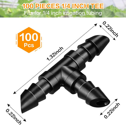 250 Pcs Drip Irrigation Fittings Kit for 1/4" Tubing： 1/4 Inch Drip Irrigation Barbed Connectors (Nozzles, Nozzle Tees, Single Barbs, Couplings, Tees, Elbows, Plugs, Crosses) for Garden Systems
