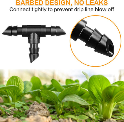 250 Pcs Drip Irrigation Fittings Kit for 1/4" Tubing： 1/4 Inch Drip Irrigation Barbed Connectors (Nozzles, Nozzle Tees, Single Barbs, Couplings, Tees, Elbows, Plugs, Crosses) for Garden Systems