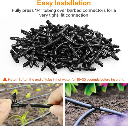 250 Pcs Drip Irrigation Fittings Kit for 1/4" Tubing： 1/4 Inch Drip Irrigation Barbed Connectors (Nozzles, Nozzle Tees, Single Barbs, Couplings, Tees, Elbows, Plugs, Crosses) for Garden Systems