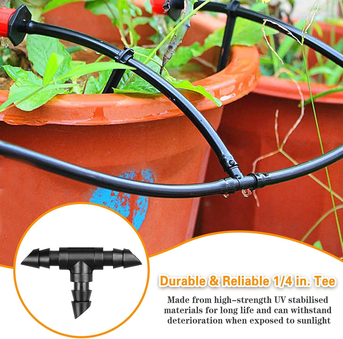 250 Pcs Drip Irrigation Fittings Kit for 1/4" Tubing： 1/4 Inch Drip Irrigation Barbed Connectors (Nozzles, Nozzle Tees, Single Barbs, Couplings, Tees, Elbows, Plugs, Crosses) for Garden Systems