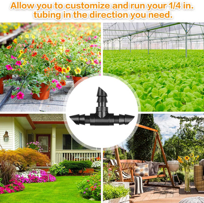 250 Pcs Drip Irrigation Fittings Kit for 1/4" Tubing： 1/4 Inch Drip Irrigation Barbed Connectors (Nozzles, Nozzle Tees, Single Barbs, Couplings, Tees, Elbows, Plugs, Crosses) for Garden Systems