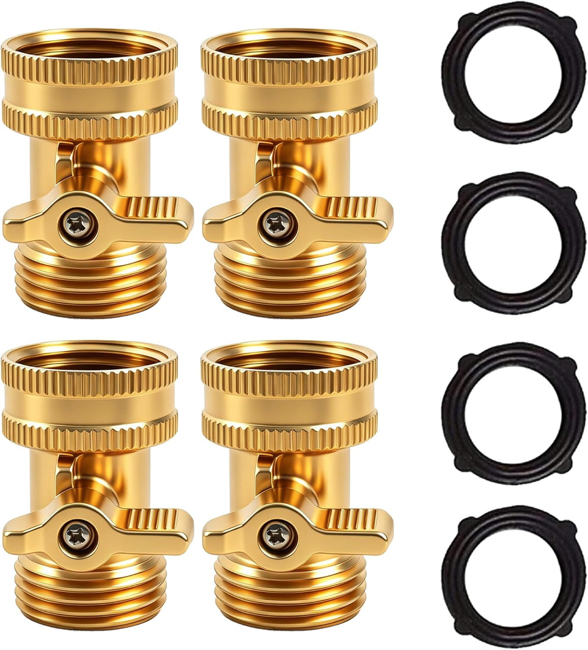Brass Garden Hose Shut Off Valve, 4 Pack Heavy Duty 3/4 Inch Solid Brass Garden Hose Shut Off Valve with 4 Extra Rubber Washers