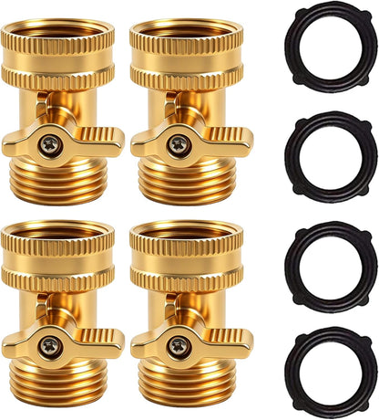 Brass Garden Hose Shut Off Valve, 4 Pack Heavy Duty 3/4 Inch Solid Brass Garden Hose Shut Off Valve with 4 Extra Rubber Washers