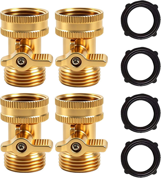 Brass Garden Hose Shut Off Valve, 4 Pack Heavy Duty 3/4 Inch Solid Brass Garden Hose Shut Off Valve with 4 Extra Rubber Washers