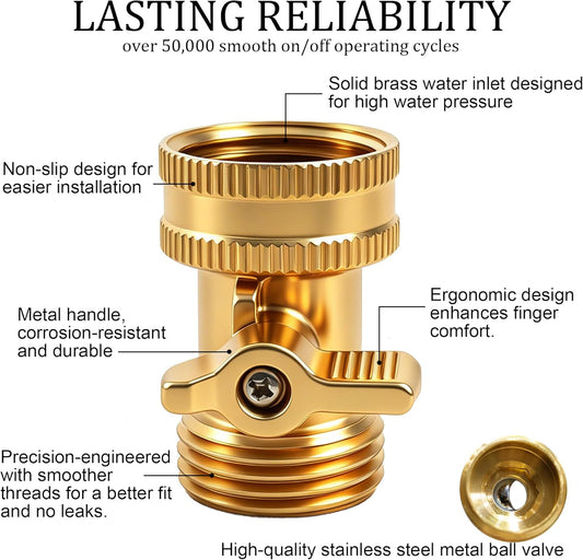 Brass Garden Hose Shut Off Valve, 4 Pack Heavy Duty 3/4 Inch Solid Brass Garden Hose Shut Off Valve with 4 Extra Rubber Washers