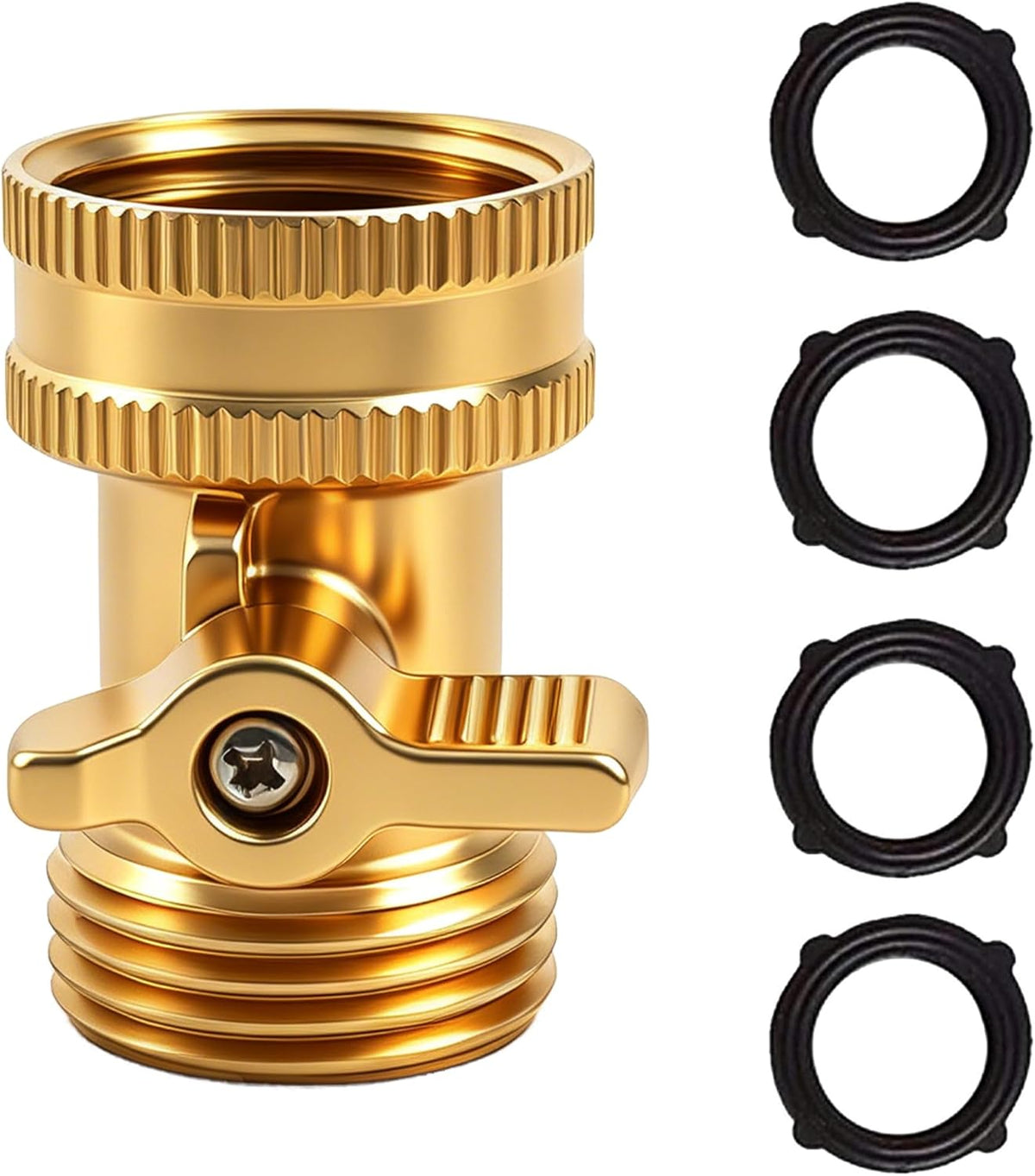 Brass Garden Hose Shut Off Valve, 4 Pack Heavy Duty 3/4 Inch Solid Brass Garden Hose Shut Off Valve with 4 Extra Rubber Washers