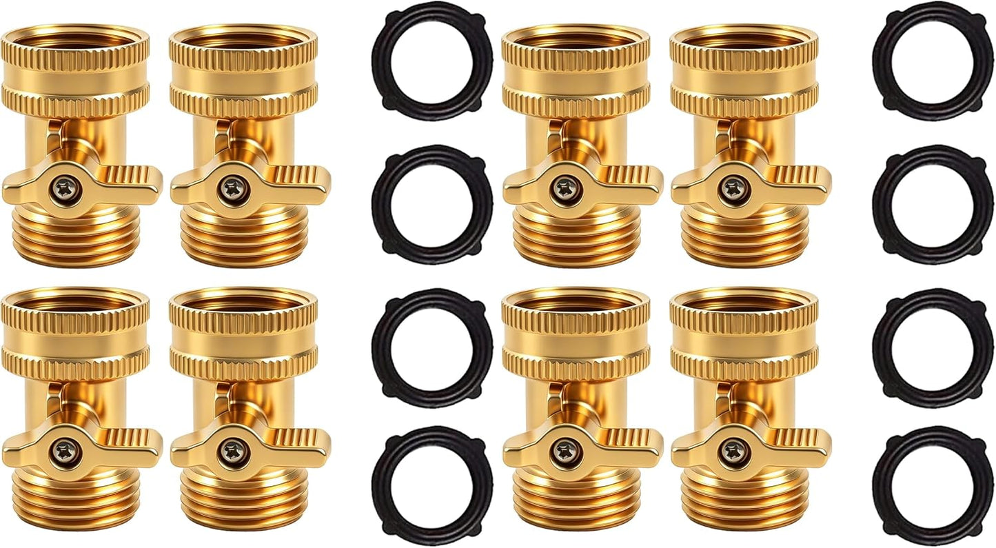 Brass Garden Hose Shut Off Valve, 4 Pack Heavy Duty 3/4 Inch Solid Brass Garden Hose Shut Off Valve with 4 Extra Rubber Washers
