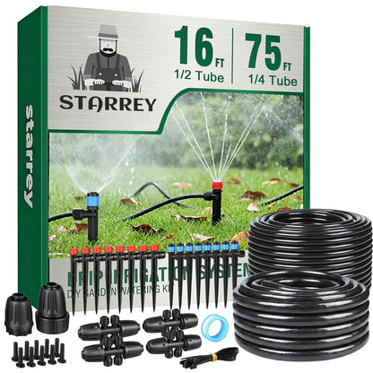 Drip Irrigation System for Garden, 2026-Upgraded Quick Connect Garden Watering Kit All-in-One with 1/2 inch 1/4 inch Irrigation Tubing for Garden, Lawn, Greenhouse, Raised Beds (233FT)