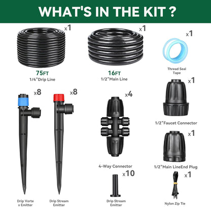 Drip Irrigation System for Garden, 2026-Upgraded Quick Connect Garden Watering Kit All-in-One with 1/2 inch 1/4 inch Irrigation Tubing for Garden, Lawn, Greenhouse, Raised Beds (233FT)