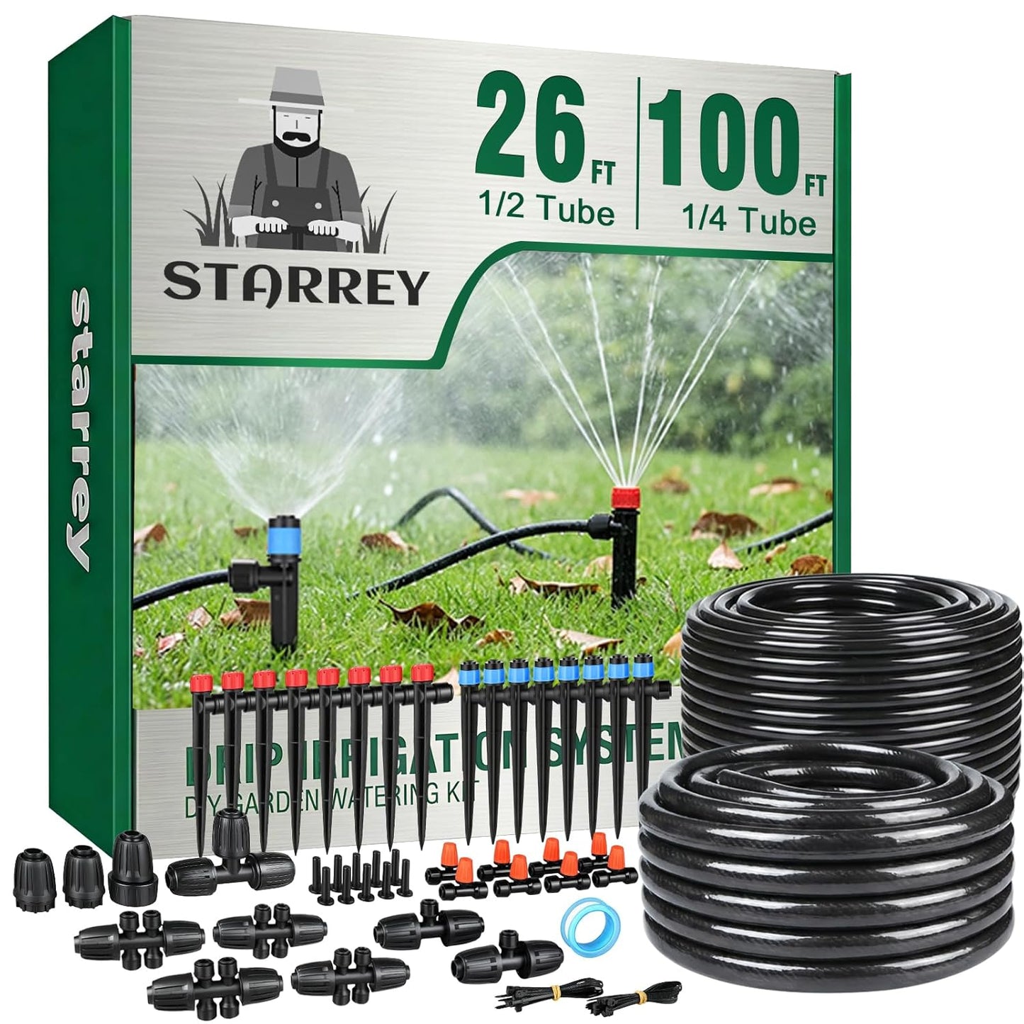 Drip Irrigation System for Garden, 2026-Upgraded Quick Connect Garden Watering Kit All-in-One with 1/2 inch 1/4 inch Irrigation Tubing for Garden, Lawn, Greenhouse, Raised Beds (233FT)