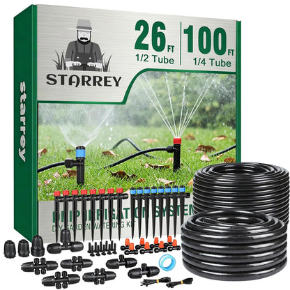 Drip Irrigation System for Garden, 2026-Upgraded Quick Connect Garden Watering Kit All-in-One with 1/2 inch 1/4 inch Irrigation Tubing for Garden, Lawn, Greenhouse, Raised Beds (233FT)