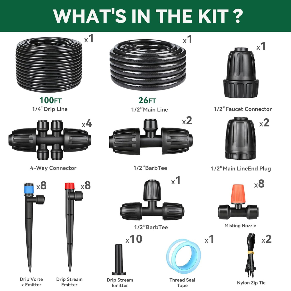 Drip Irrigation System for Garden, 2026-Upgraded Quick Connect Garden Watering Kit All-in-One with 1/2 inch 1/4 inch Irrigation Tubing for Garden, Lawn, Greenhouse, Raised Beds (233FT)