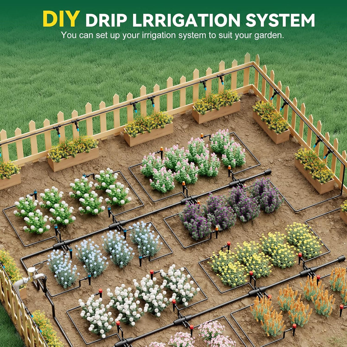 Drip Irrigation System for Garden, 2026-Upgraded Quick Connect Garden Watering Kit All-in-One with 1/2 inch 1/4 inch Irrigation Tubing for Garden, Lawn, Greenhouse, Raised Beds (233FT)