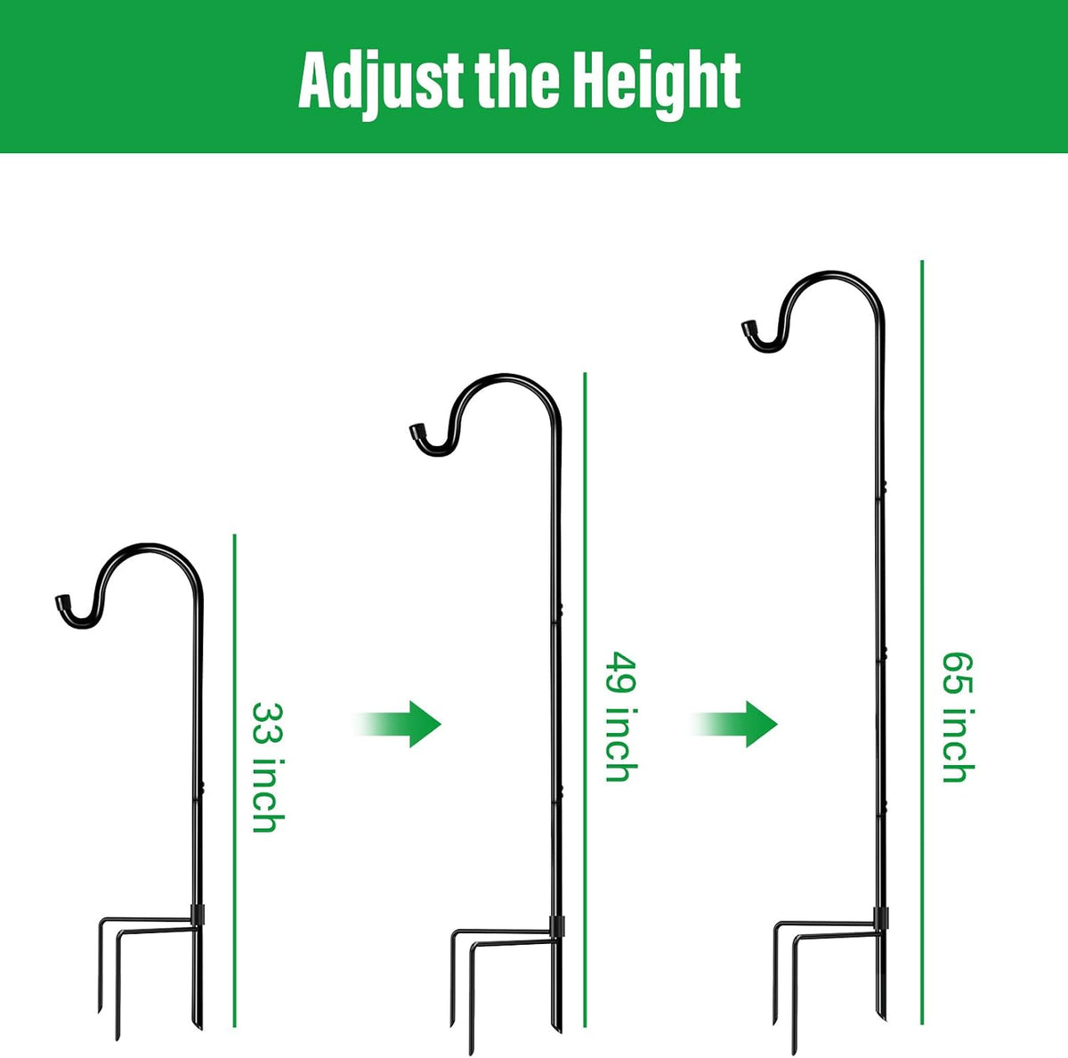 4 Pack 65 Inch Adjustable Shepherd Hook for Garden Decor