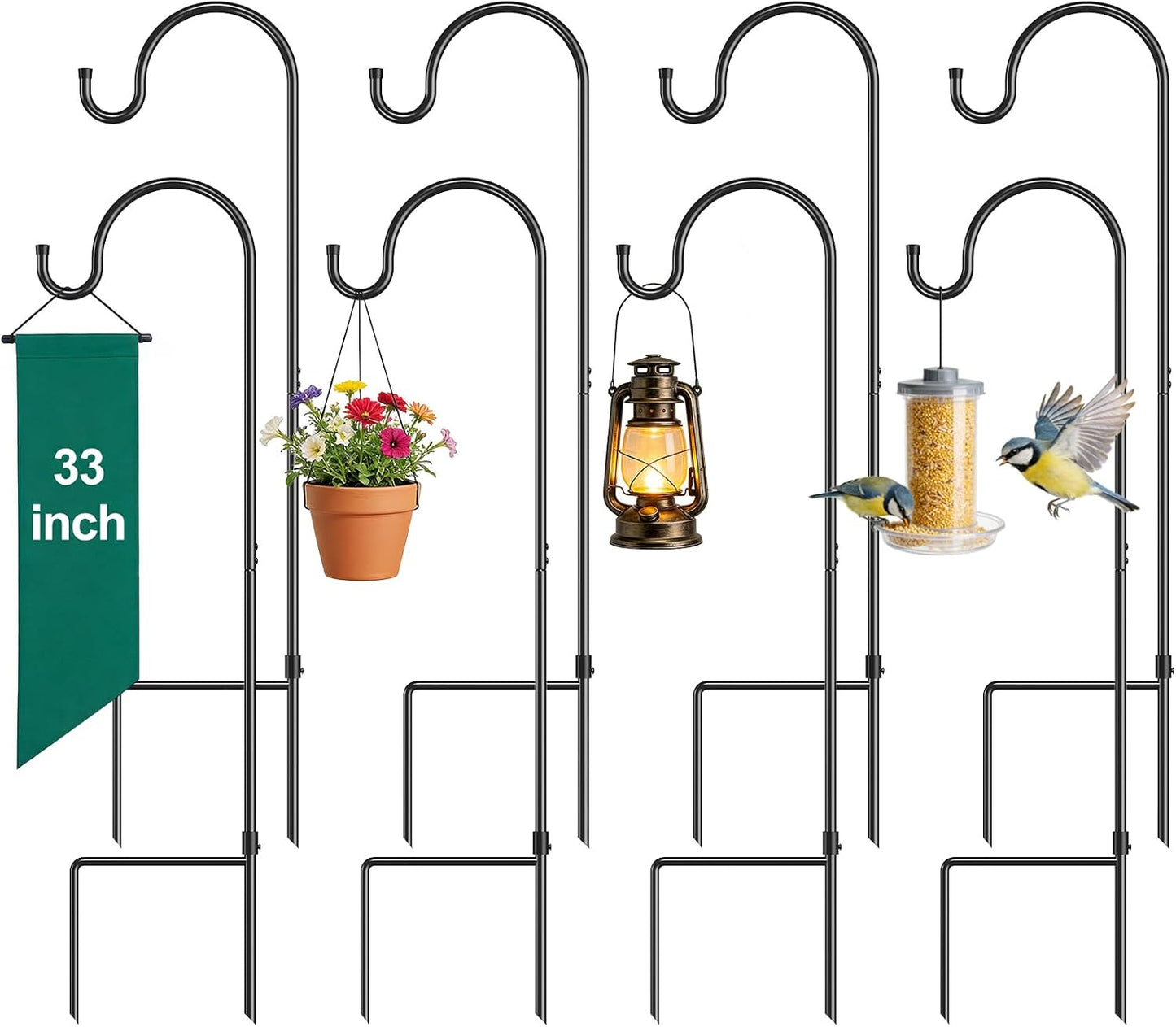 4 Pack 65 Inch Adjustable Shepherd Hook for Garden Decor