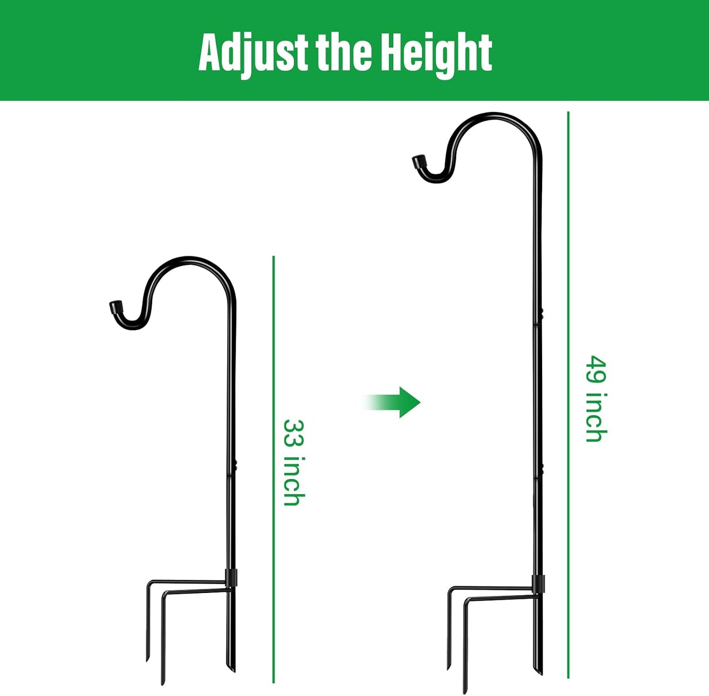 4 Pack 65 Inch Adjustable Shepherd Hook for Garden Decor