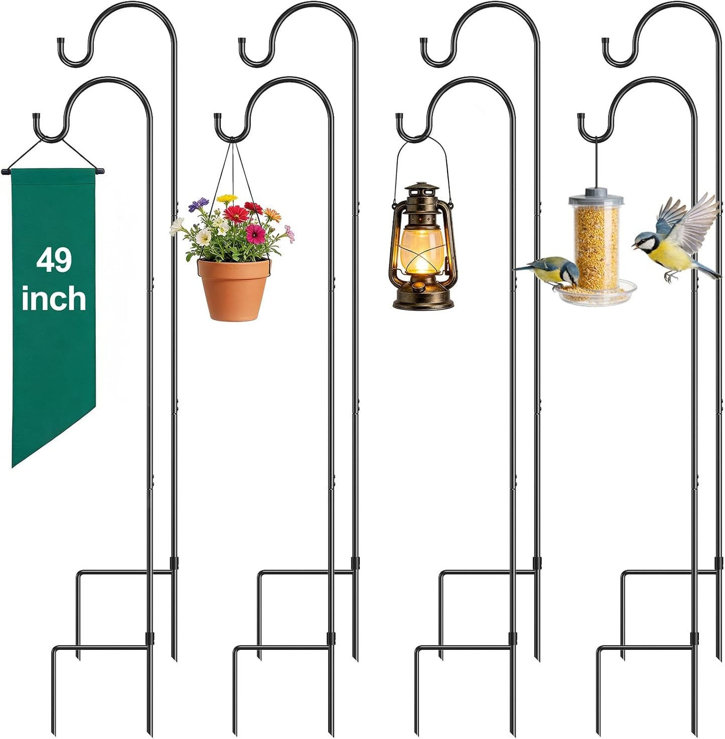 4 Pack 65 Inch Adjustable Shepherd Hook for Garden Decor