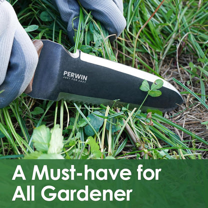 Hori Hori Garden Knife, Garden Tools with Sheath for Weeding, Planting, Digging, 7" Stainless Steel Blade with Cutting Edge, Full-Tang Wood Handle with Hanging Hole