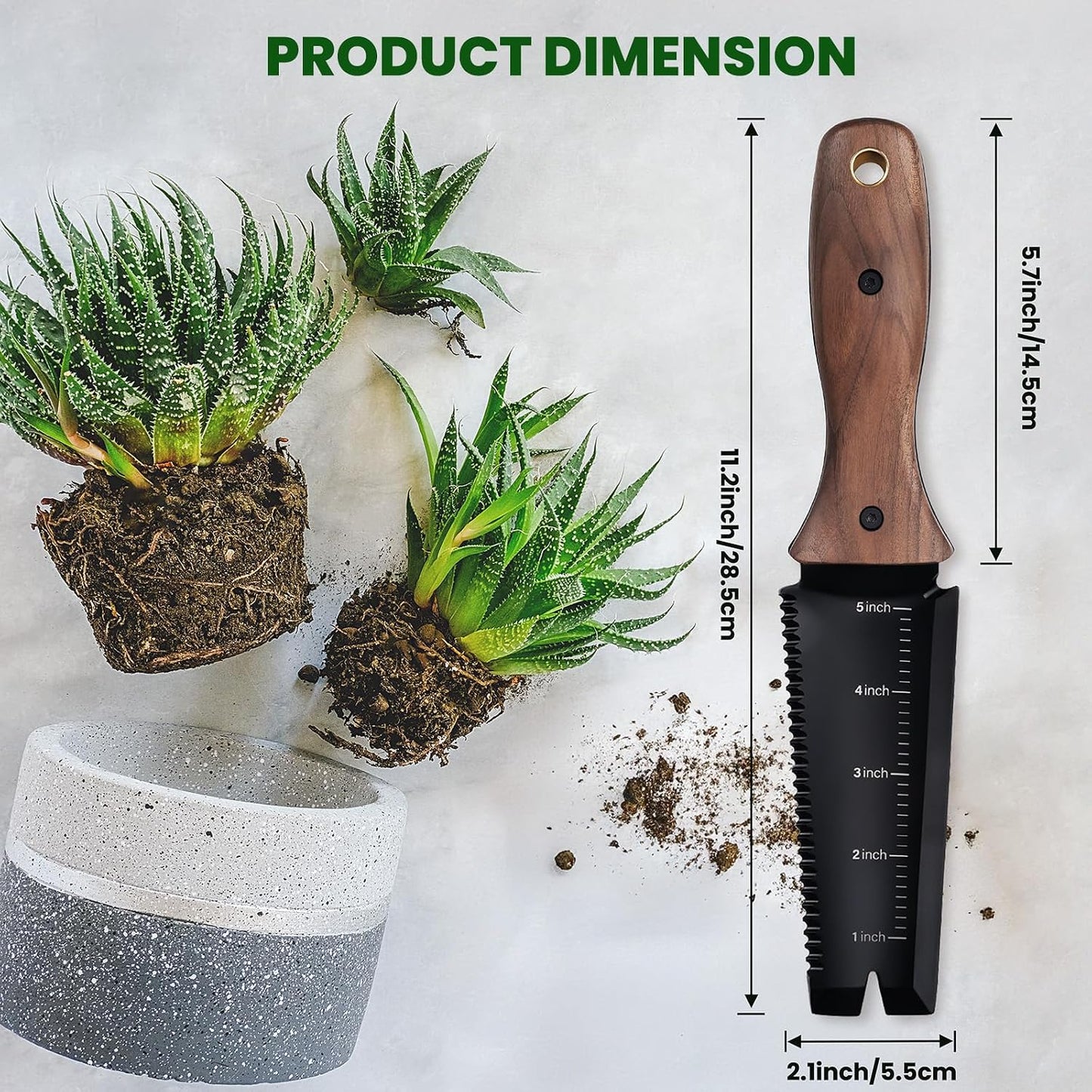 Hori Hori Garden Knife, Garden Tools with Sheath for Weeding, Planting, Digging, 7" Stainless Steel Blade with Cutting Edge, Full-Tang Wood Handle with Hanging Hole