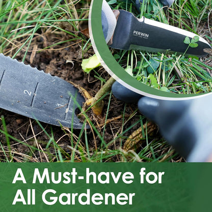 Hori Hori Garden Knife, Garden Tools with Sheath for Weeding, Planting, Digging, 7" Stainless Steel Blade with Cutting Edge, Full-Tang Wood Handle with Hanging Hole