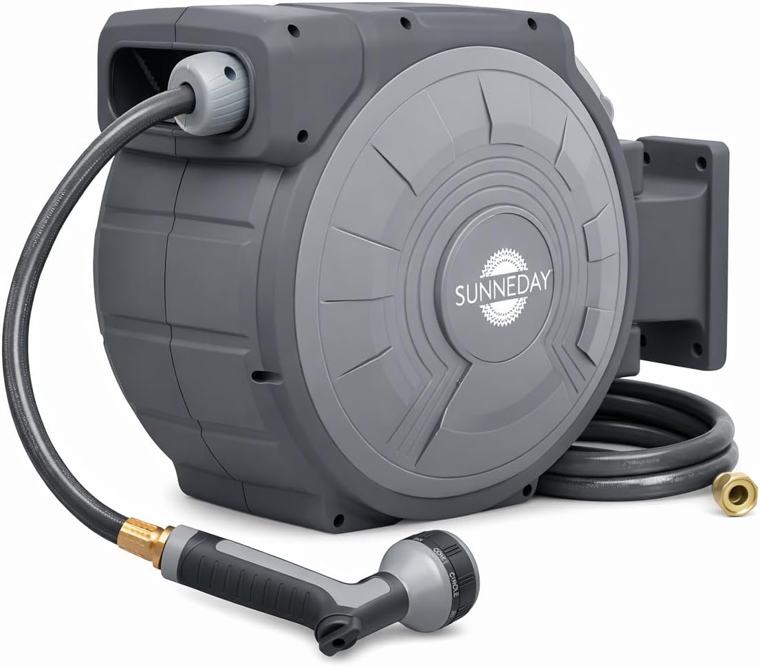 TW-30B 100ft Retractable Hose Reel 5/8 | Automatic Retractable w/Wall Mount | Easy to Assemble Reel w/Flexible Swivel Mount (100 5/8)