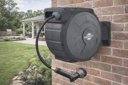 TW-30B 100ft Retractable Hose Reel 5/8 | Automatic Retractable w/Wall Mount | Easy to Assemble Reel w/Flexible Swivel Mount (100 5/8)