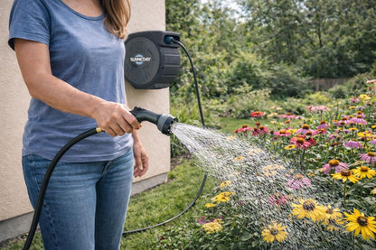 TW-30B 100ft Retractable Hose Reel 5/8 | Automatic Retractable w/Wall Mount | Easy to Assemble Reel w/Flexible Swivel Mount (100 5/8)