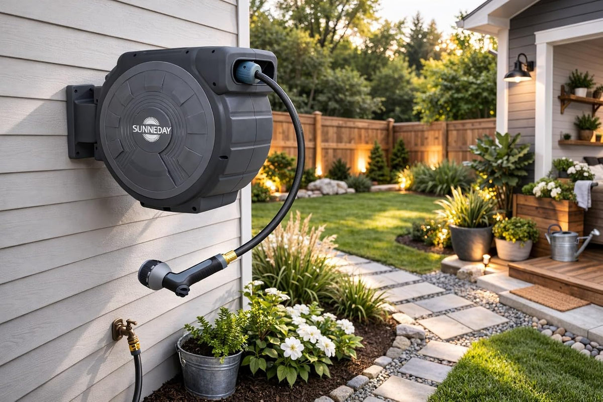 TW-30B 100ft Retractable Hose Reel 5/8 | Automatic Retractable w/Wall Mount | Easy to Assemble Reel w/Flexible Swivel Mount (100 5/8)