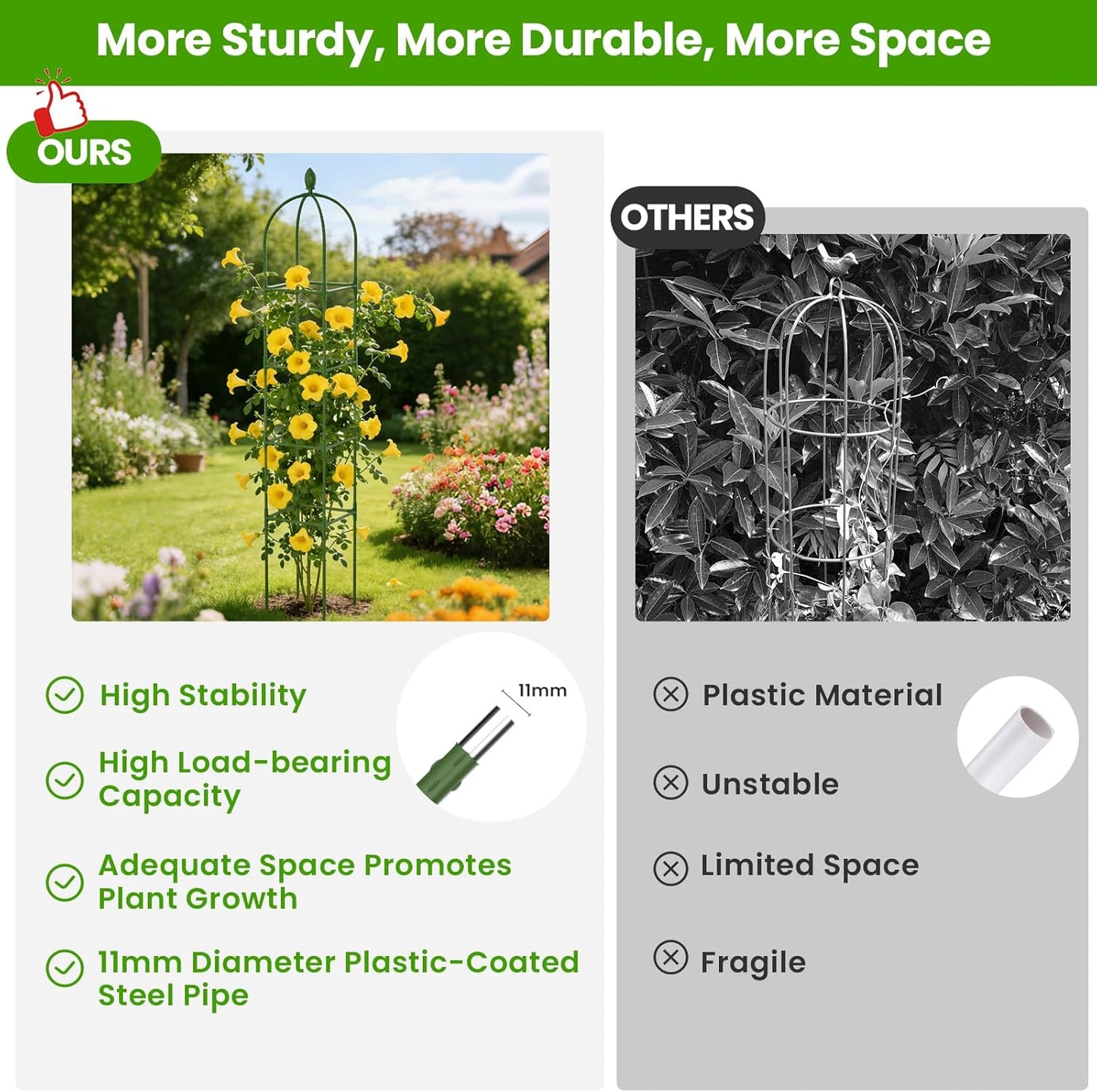 2 Pack Garden Obelisk Trellis for Climbing Plants, 71" Rustproof Metal Tower Plant Support Cages, Rose Trellis for Tomato Potted Flowers Vegetables Vines, Indoor Outdoor Garden Patio