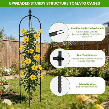 2 Pack Garden Obelisk Trellis for Climbing Plants, 71" Rustproof Metal Tower Plant Support Cages, Rose Trellis for Tomato Potted Flowers Vegetables Vines, Indoor Outdoor Garden Patio