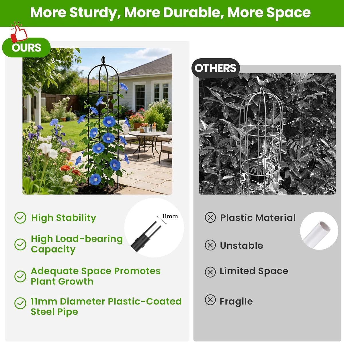 2 Pack Garden Obelisk Trellis for Climbing Plants, 71" Rustproof Metal Tower Plant Support Cages, Rose Trellis for Tomato Potted Flowers Vegetables Vines, Indoor Outdoor Garden Patio