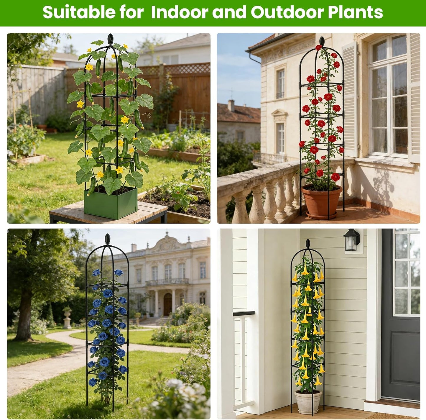 2 Pack Garden Obelisk Trellis for Climbing Plants, 71" Rustproof Metal Tower Plant Support Cages, Rose Trellis for Tomato Potted Flowers Vegetables Vines, Indoor Outdoor Garden Patio