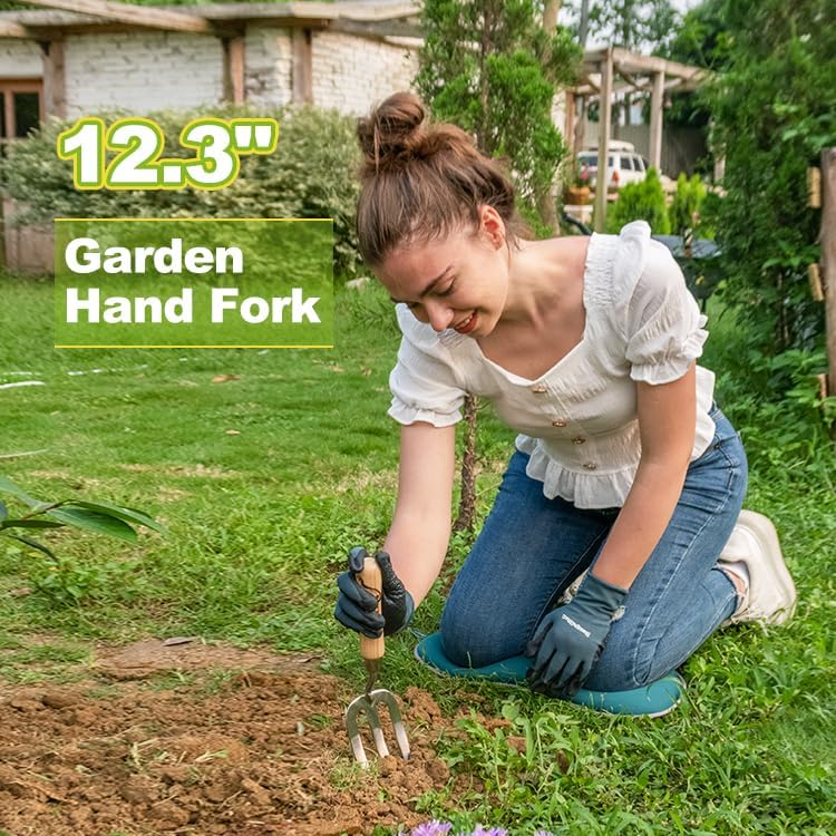Garden Hand Fork, 22.6 In Long Handle Stainless Steel Weed Fork