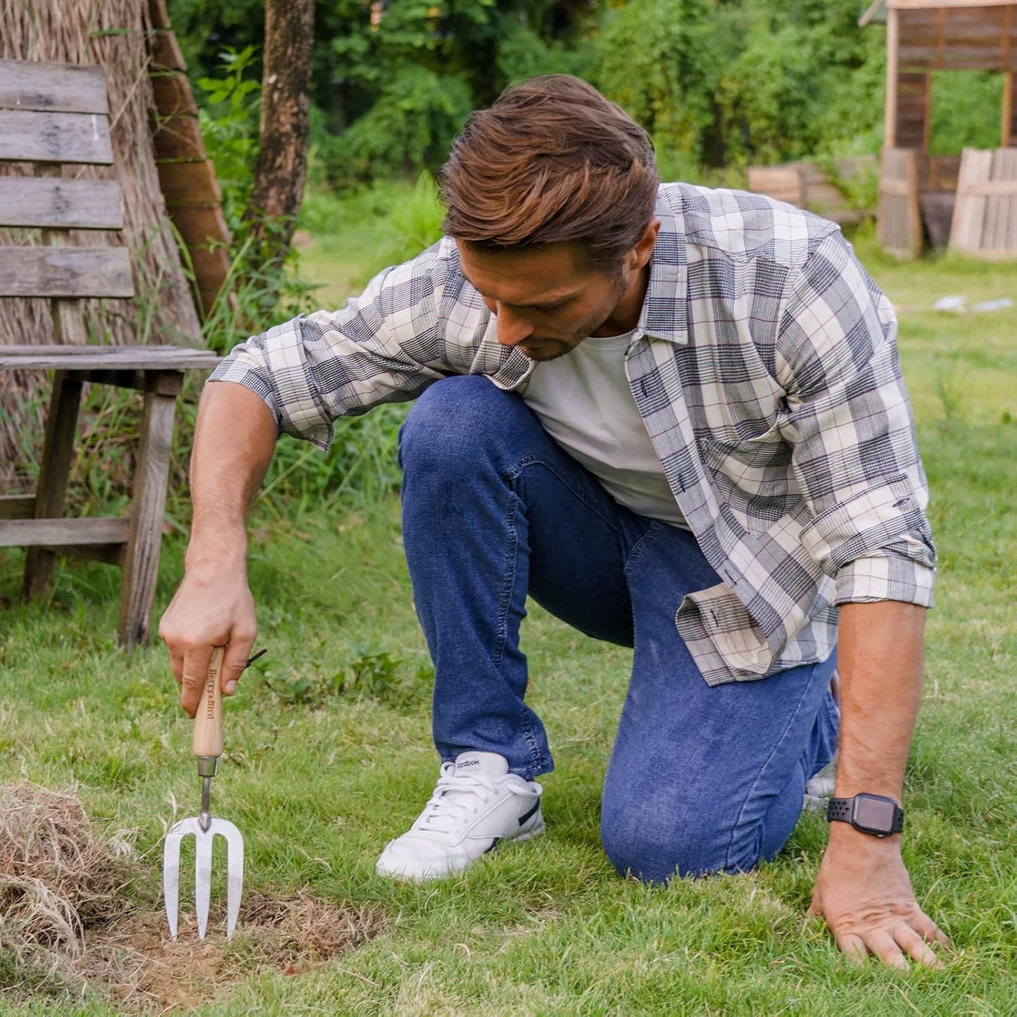 Garden Hand Fork, 22.6 In Long Handle Stainless Steel Weed Fork