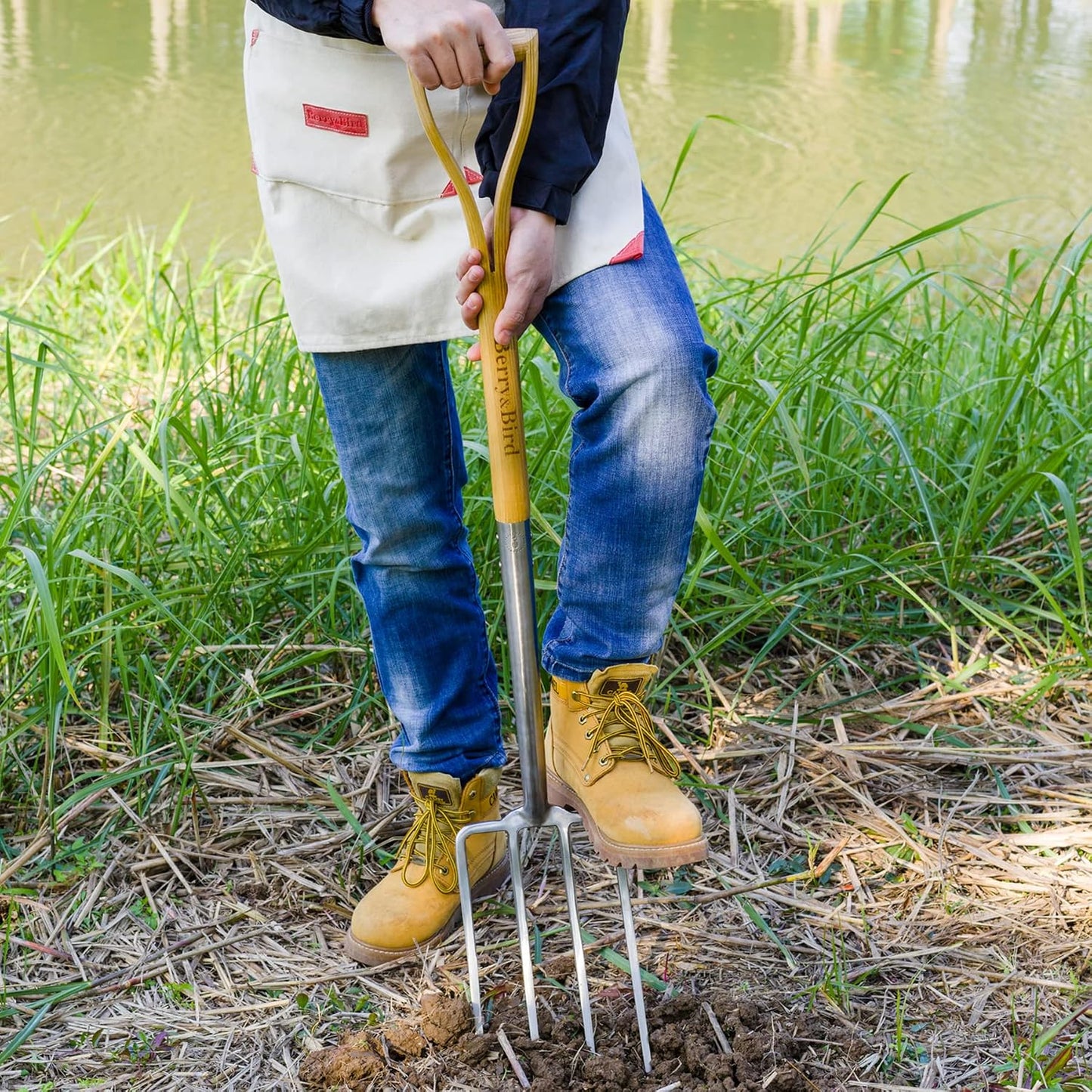 Garden Hand Fork, 22.6 In Long Handle Stainless Steel Weed Fork