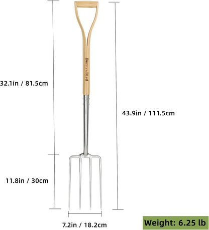 Garden Hand Fork, 22.6 In Long Handle Stainless Steel Weed Fork