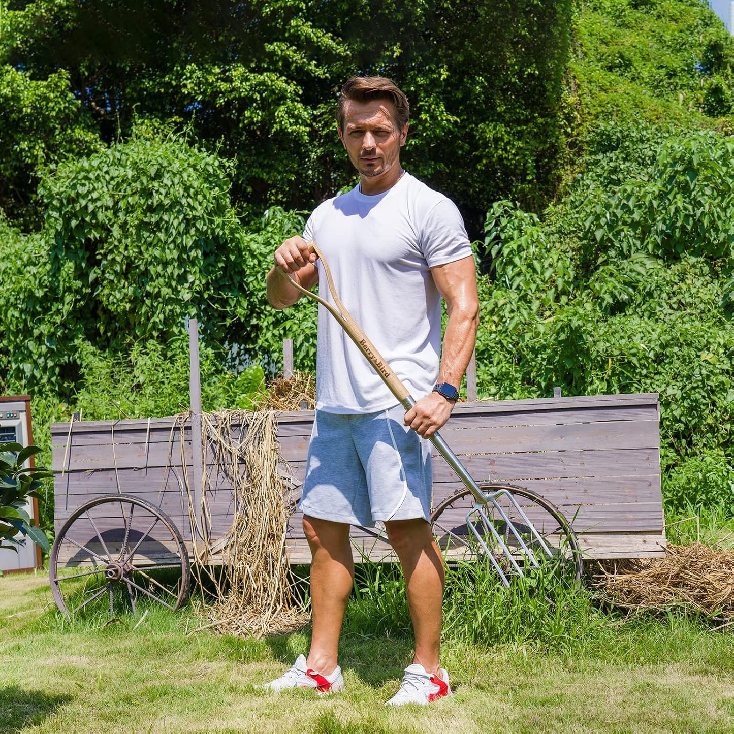 Garden Hand Fork, 22.6 In Long Handle Stainless Steel Weed Fork