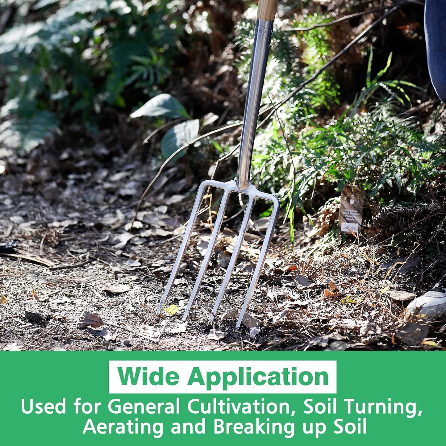 Garden Hand Fork, 22.6 In Long Handle Stainless Steel Weed Fork