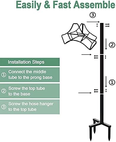 Garbuildman Garden Hose Holder with 3 Spikes, Freestanding Metal Hose Stand for Outdoor Garden, Detachable Hose Storage Rack for Lawn & Yard, Volcano Black