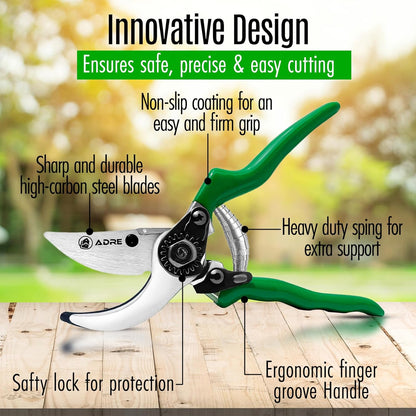 Bypass Garden Pruning Shears – 8-inch Professional Pruning Shears for Gardening – High Carbon Steel Garden Clippers with Non-Slip Handles – Sharp Hand Pruners for Small Branches, Pruning Trimming