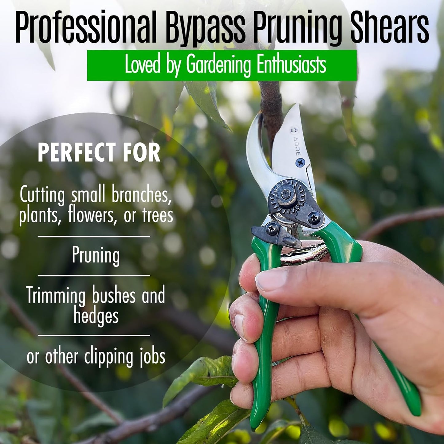 Bypass Garden Pruning Shears – 8-inch Professional Pruning Shears for Gardening – High Carbon Steel Garden Clippers with Non-Slip Handles – Sharp Hand Pruners for Small Branches, Pruning Trimming