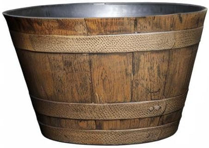 Classic Home & Garden by Growscape Whiskey Barrel Planters, Wooden Finish Flower Planter Pot, Decorative Garden Pots, Indoor Outdoor Resin Planters, Weather-Resistant Plant Pot (15” Oak Brown, 1-Pack)