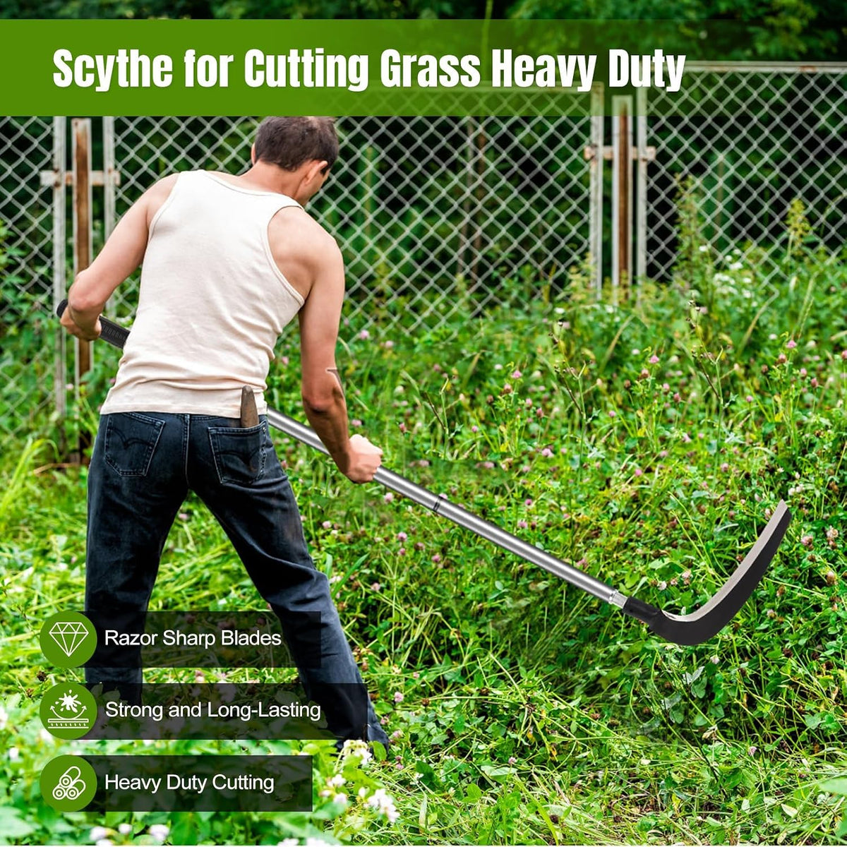 Scythe Tool for Grass Cutting, Weeding Sickle Garden Tools