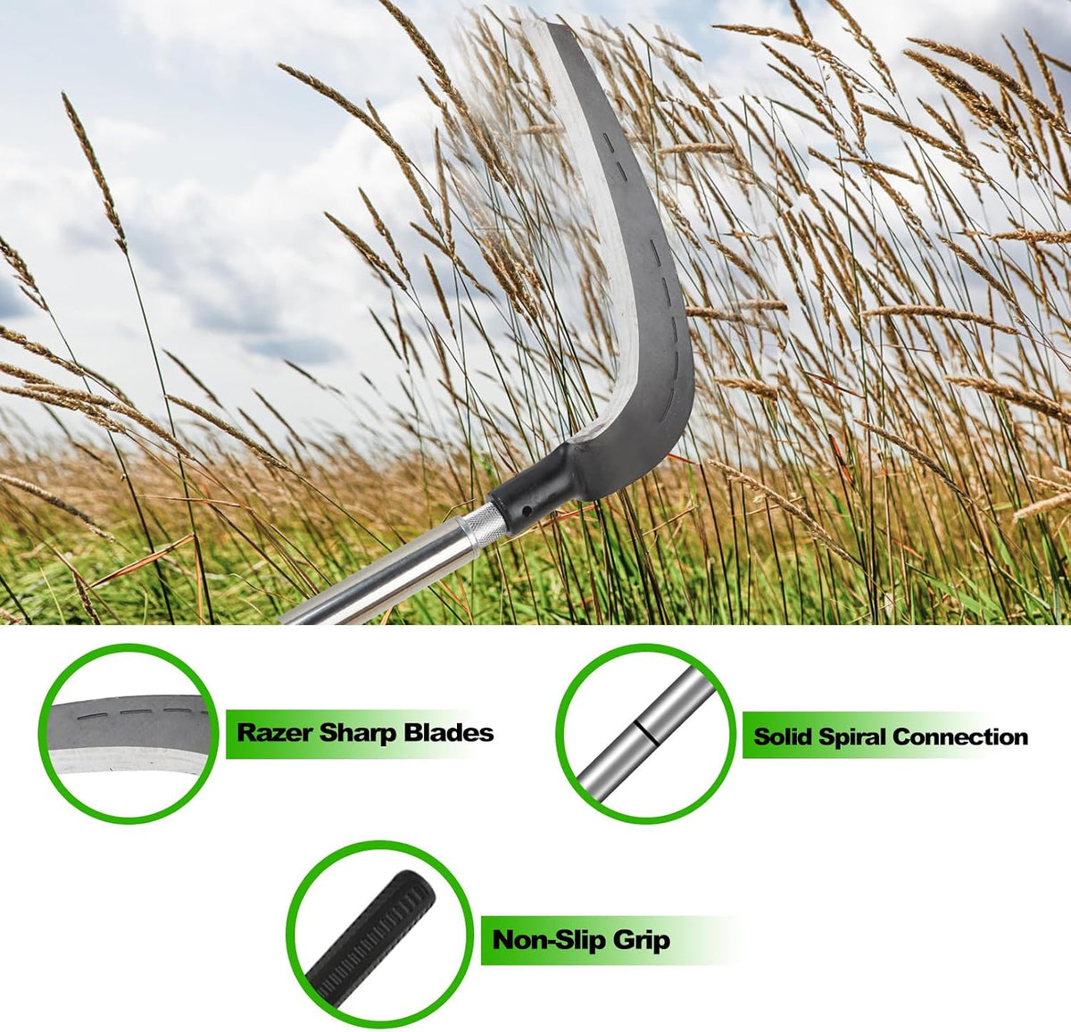 Scythe Tool for Grass Cutting, Weeding Sickle Garden Tools