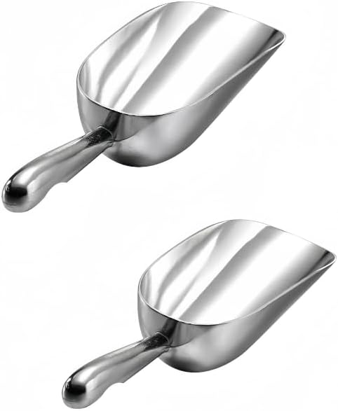 HORNO Pack of 2 Silver Cast Aluminum Shovel Scoops，Ideal for Ice Cube, Coffee Bean, Food, Candy, Flour, Dry Goods,Spice（12oz）